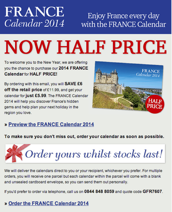 Half Price FRANCE Calanders